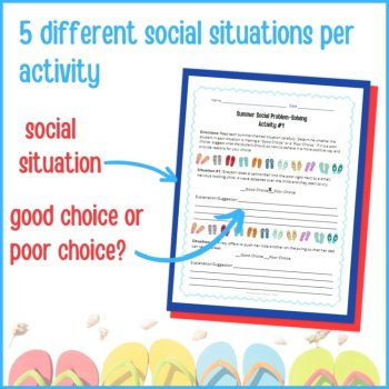 Summer Social Behavior Worksheets Social Problem Solving Scenarios SEL Activity, image 3
