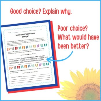 Summer Social Behavior Worksheets Social Problem Solving Scenarios SEL Activity, image 4