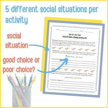 End of Year Social Behavior Worksheets Problem Solving Scenarios SEL Activity, image 3