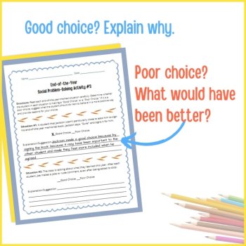 End of Year Social Behavior Worksheets Problem Solving Scenarios SEL Activity, image 4