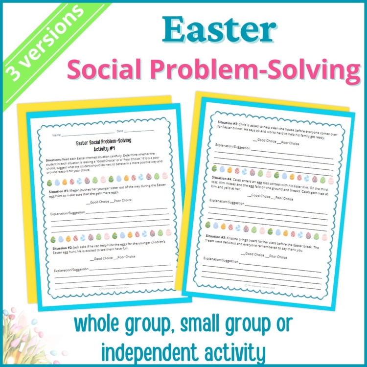Easter Social Behavior Worksheets Problem Solving Scenarios SEL Activity