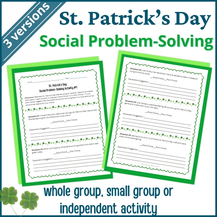 St Patrick's Day Social Behavior Worksheets Problem Solving Scenario Activity