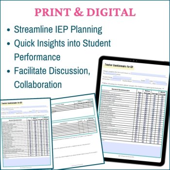 Teacher IEP Meeting Input Form General Special Education Academics & Behavior, image 3