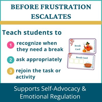 Thanksgiving Student I Need a Break Card Emotional Regulation Visual Classroom, image 2