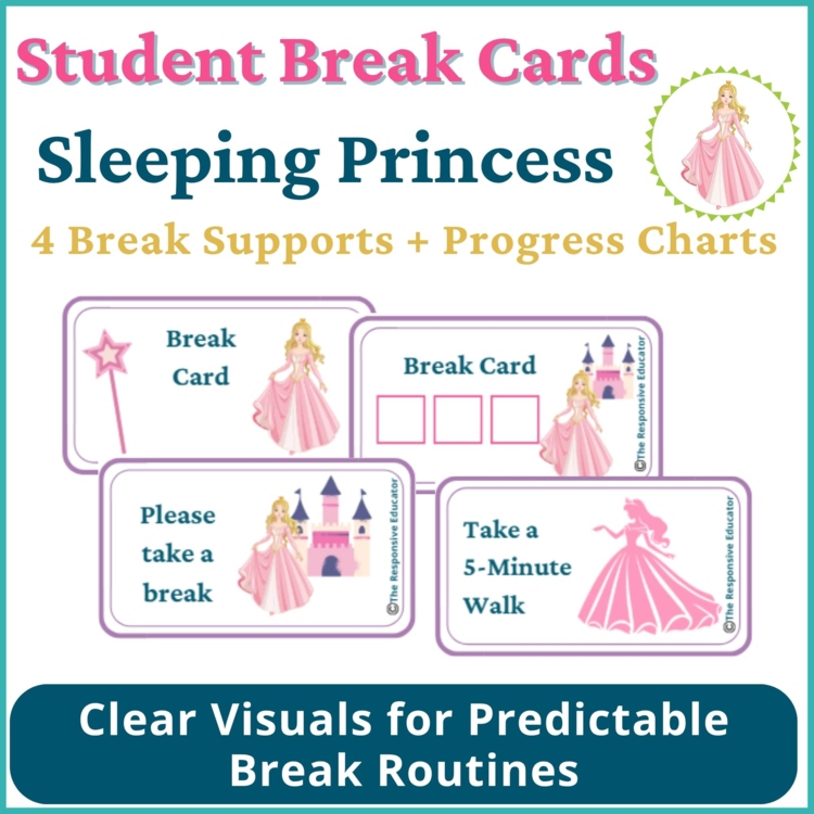 Sleeping Princess Student I Need a Break Card Classroom Emotional Regulation