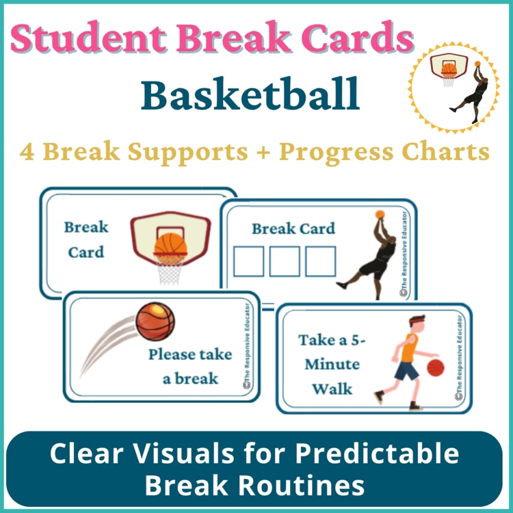 Basketball Student I Need a Break Card Classroom Emotional Regulation Visual