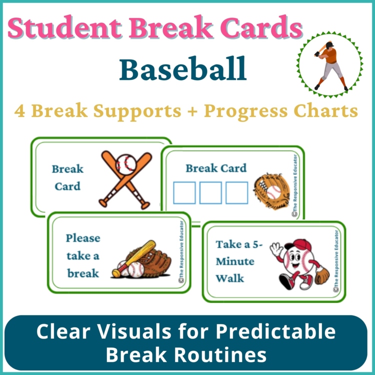 Baseball Student I Need a Break Card Classroom Emotional Regulation Visual