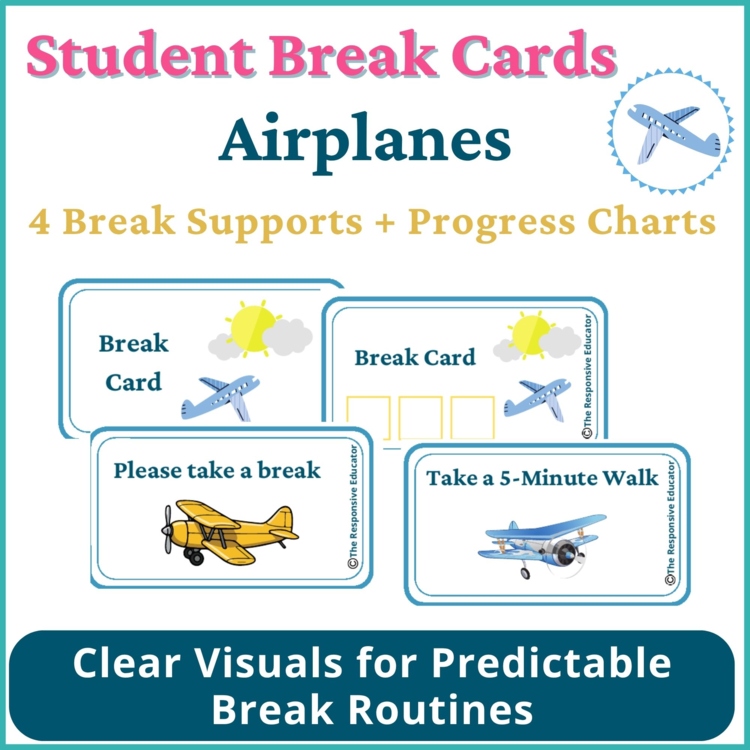 Airplanes Student I Need a Break Card Classroom Emotional Regulation Visual