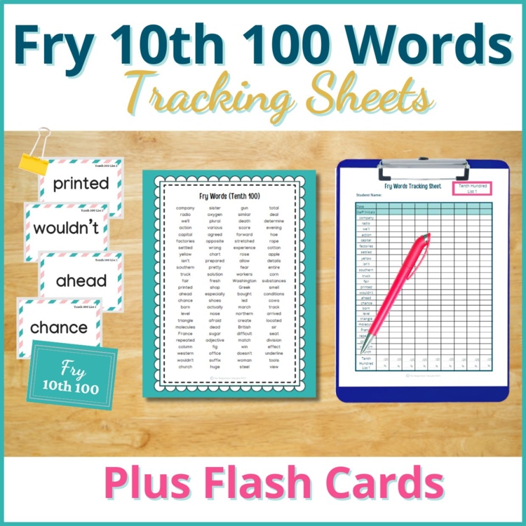 Fry Words Checklist, Sight Words Flash Cards Assessment  (10th 100)