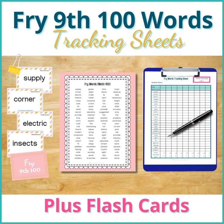 Fry Words Checklist, Sight Words Flash Cards Assessment (9th 100)