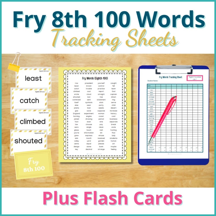 Fry Words Checklist, Sight Words Flash Cards Assessment (8th 100)