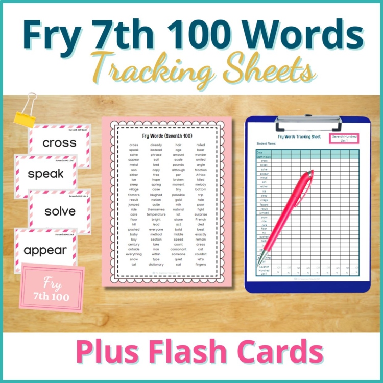 Fry Words Checklist, Sight Words Flash Cards Assessment  (7th 100)