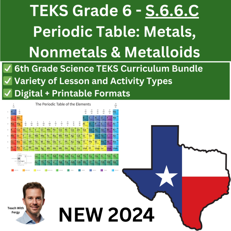 S.6.6.C – Periodic Table: Metals, Nonmetals & Metalloids | TEKS Science 6th