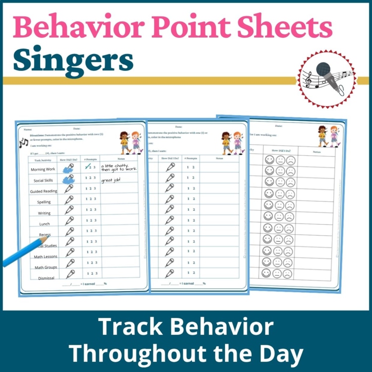 Singers Student Behavior Point Sheet Daily Behavior Goal Data Editable Chart