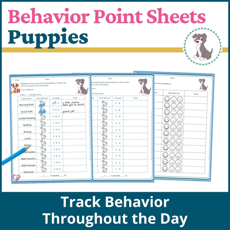 Puppies Student Behavior Point Sheet Daily Behavior Goal Data Editable Chart