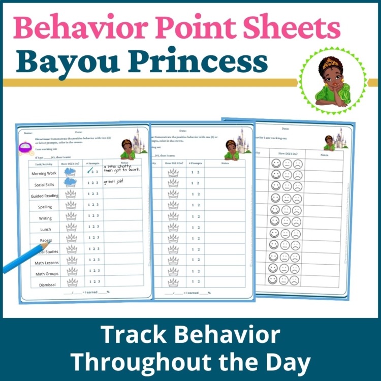Bayou Princess Student Behavior Point Sheet Daily Behavior Goal Data Editable