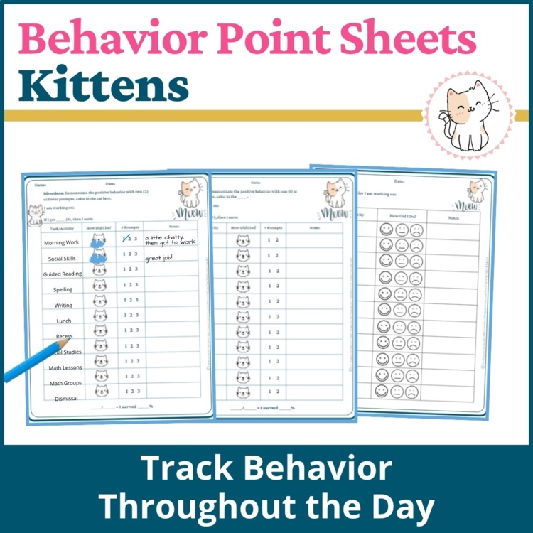 Kittens Student Behavior Point Sheet Daily Behavior Goal Data Editable Chart