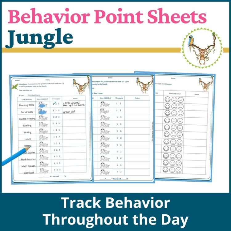 Jungle Student Behavior Point Sheet Daily Behavior Goal Data Editable Chart