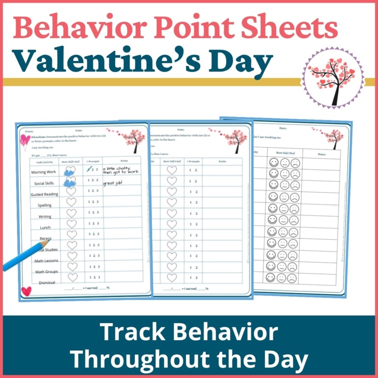Valentine's Day Student Behavior Point Sheet Daily Behavior Goal Data Editable