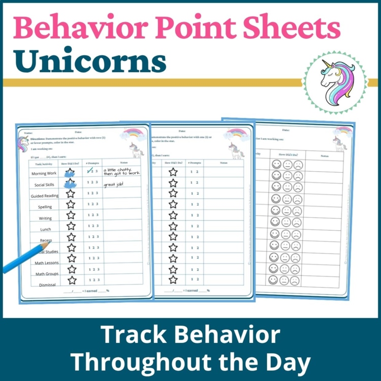 Unicorns Student Behavior Point Sheet Daily Behavior Goal Data Editable Chart