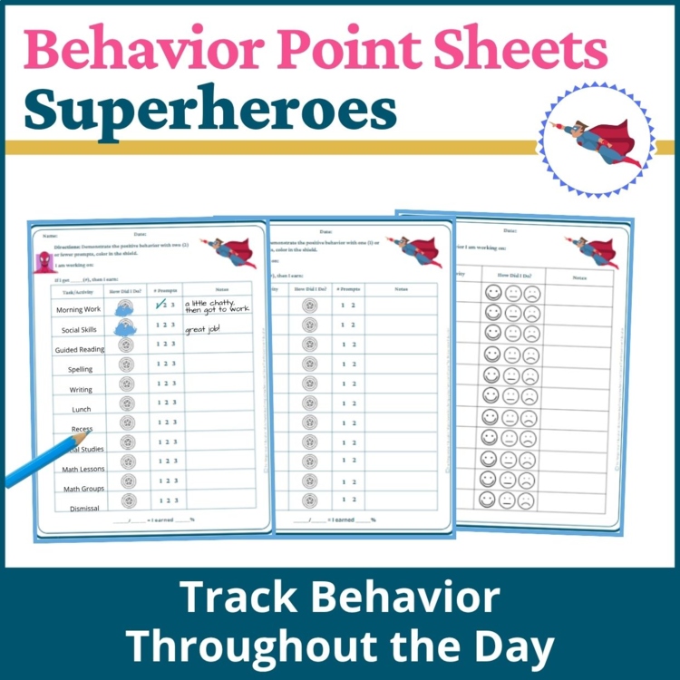 Superheroes Student Behavior Point Sheet Daily Behavior Goal Data Editable Chart