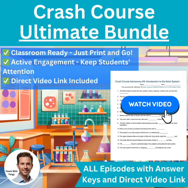 Crash Course Video Worksheets Mega Bundle | Life and Physical Science Sub Plan