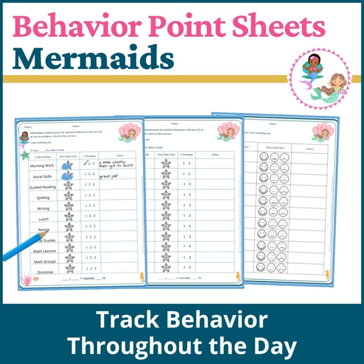 Mermaids Student Behavior Point Sheet Daily Behavior Goal Data Editable Chart