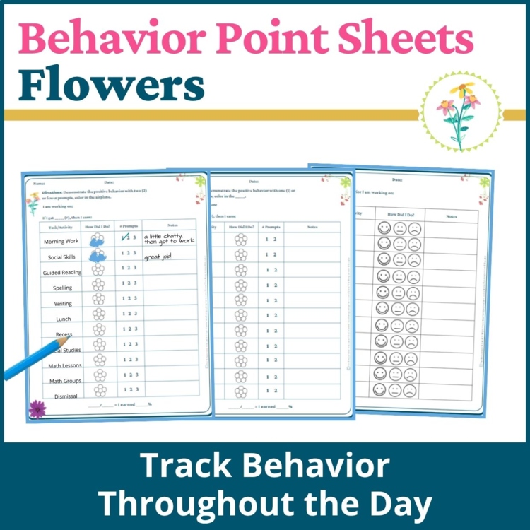 Flowers Student Behavior Point Sheet Daily Behavior Goal Data Editable Chart