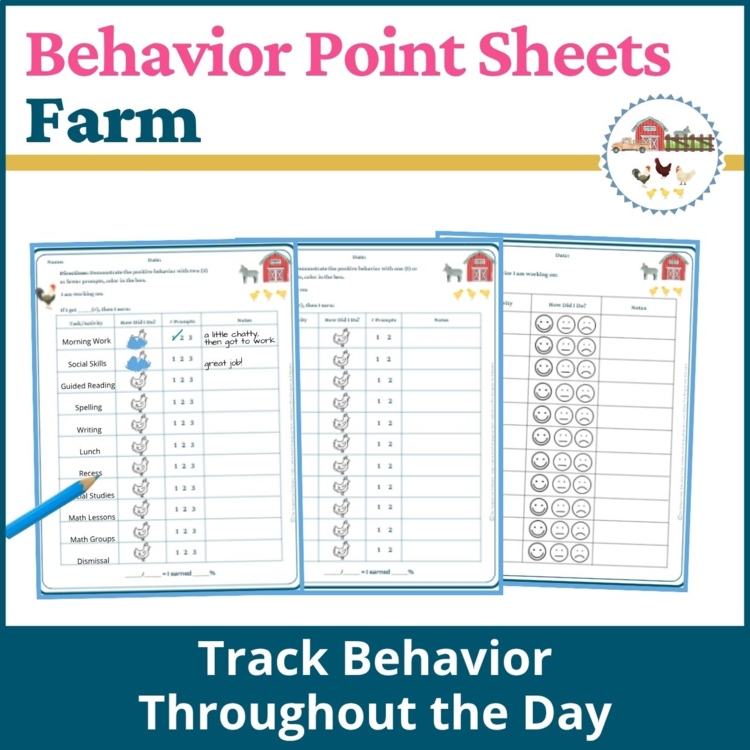 Farm Student Behavior Point Sheet Daily Behavior Goal Data Editable Chart