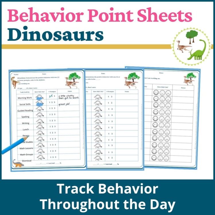 Dinosaurs Student Behavior Point Sheet Daily Behavior Goal Data Editable Chart