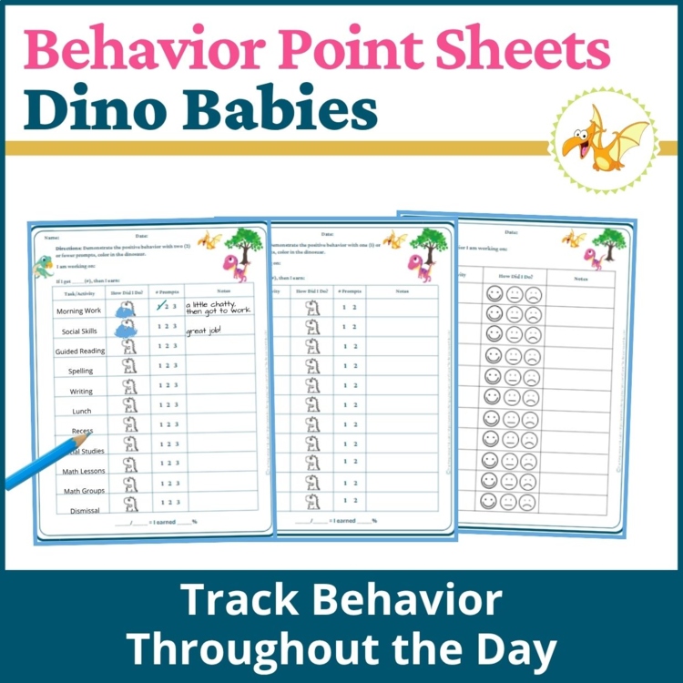 Dino Babies Student Behavior Point Sheet Daily Behavior Goal Data Editable Chart