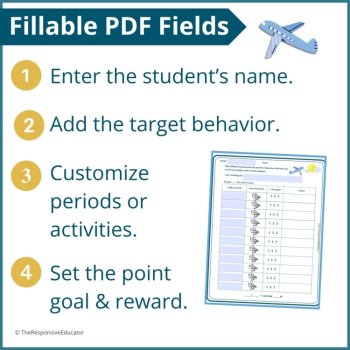 Airplanes Student Behavior Point Sheet Daily Behavior Goal Data Editable Chart, image 3
