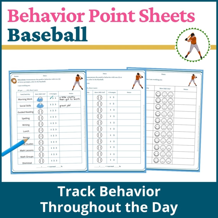 Baseball Student Behavior Point Sheet Daily Behavior Goal Data Editable Chart