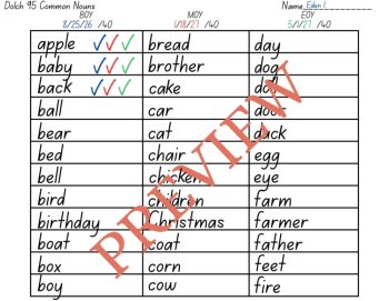 Dolch 95 Common Nouns Assessment Set: Boost Literacy Skills & Save Time!, image 3