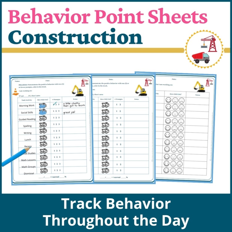 Construction Student Behavior Point Sheet Daily Behavior Goal Data Editable