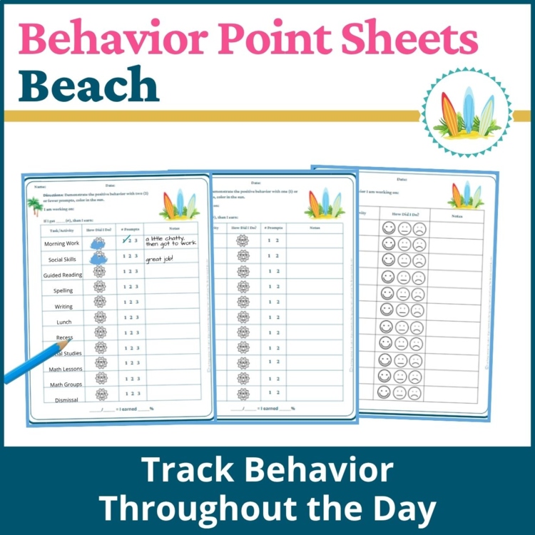 Beach Student Behavior Point Sheet Daily Behavior Goal Data Editable Chart