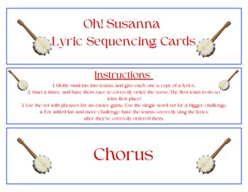 Lyric Sequencing Game Cards-Oh Susanna (Hands-On Literacy & Music) Grades 1-6, image 2