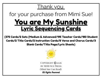 You Are My Sunshine Lyric Sequencing Cards | Music & (Hands-On Literacy & Music), image 2