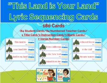 Patriotic/American Folk Music Song Lyric BUNDLE Sequencing Card Game Elementary, image 2