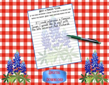 Texas Writing Prompts for 4th/5th Grade Bluebonnet Printable Writing Pages, image 4