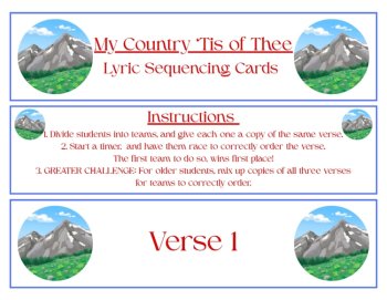 My Country ’Tis of Thee Lyric Sequencing Cards Patriotic Song Lesson 105 Cards, image 2