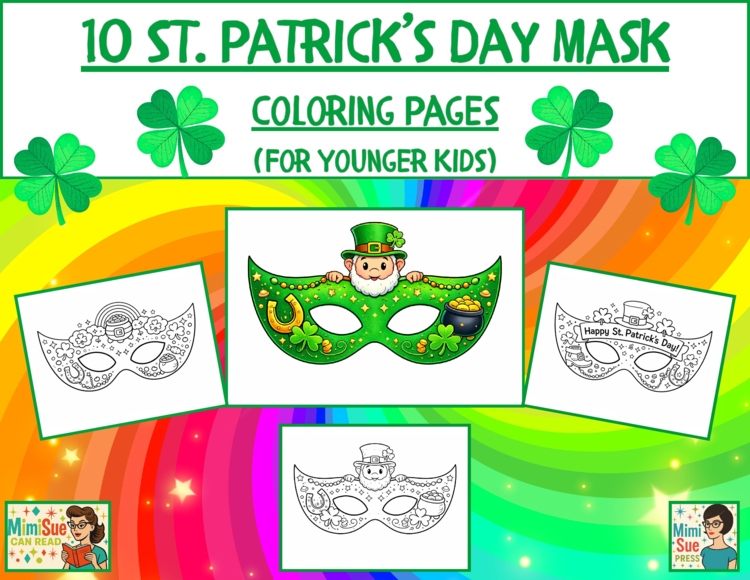Leprechaun/St. Patrick’s Day Mask Coloring Pages for Kids Printable Download