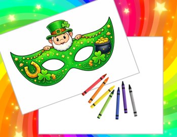 Leprechaun/St. Patrick’s Day Mask Coloring Pages for Kids Printable Download, image 3