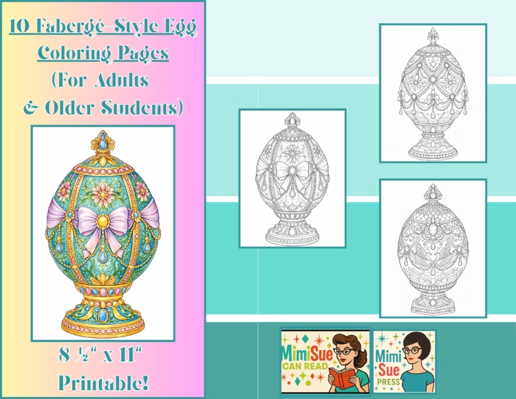 Fabergé-Style Egg Coloring Pages For Adults & Older Students Digital Download