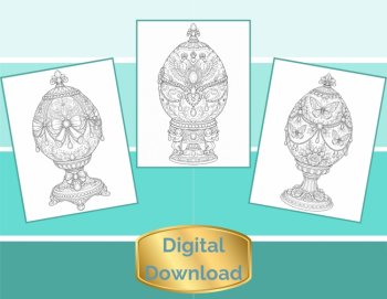 Fabergé-Style Egg Coloring Pages For Adults & Older Students Digital Download, image 4