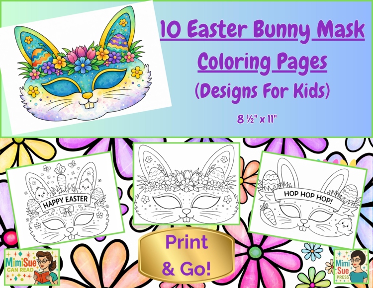 10 Easter Bunny Mask Coloring Pages  Designs for Kids Digital/Printable Download