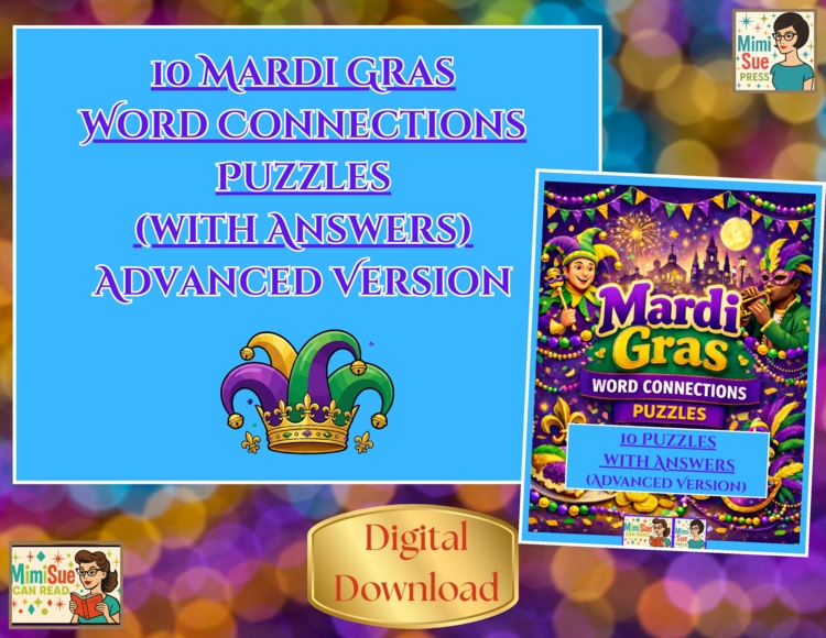 10 Mardi Gras Word Connections Puzzles – Advanced Edition