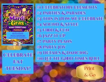 10 Mardi Gras Word Connections Puzzles – Advanced Edition, image 2
