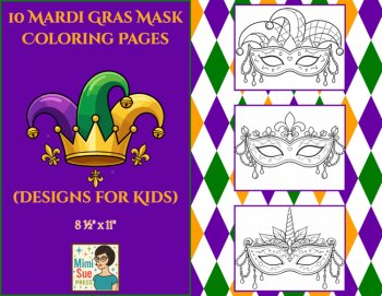 Giant Mardi Gras Bundle! Mask Coloring Pages/Bookmarks/Word Games/Stationery, image 2