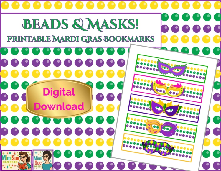 Beads & Masks! Mardi Gras Printable Bookmarks Digital Printable Download